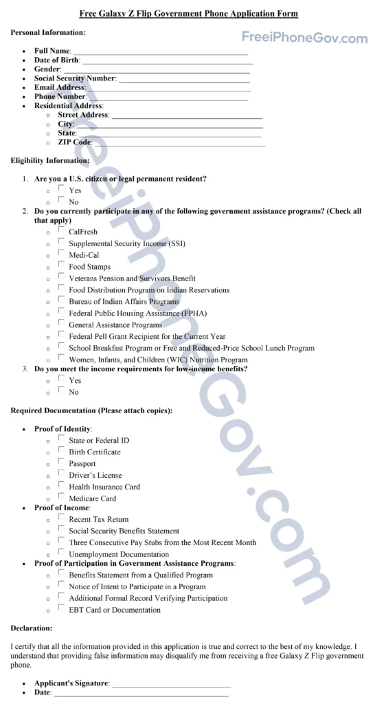 Free Galaxy Z Flip Government Phone Application Form
